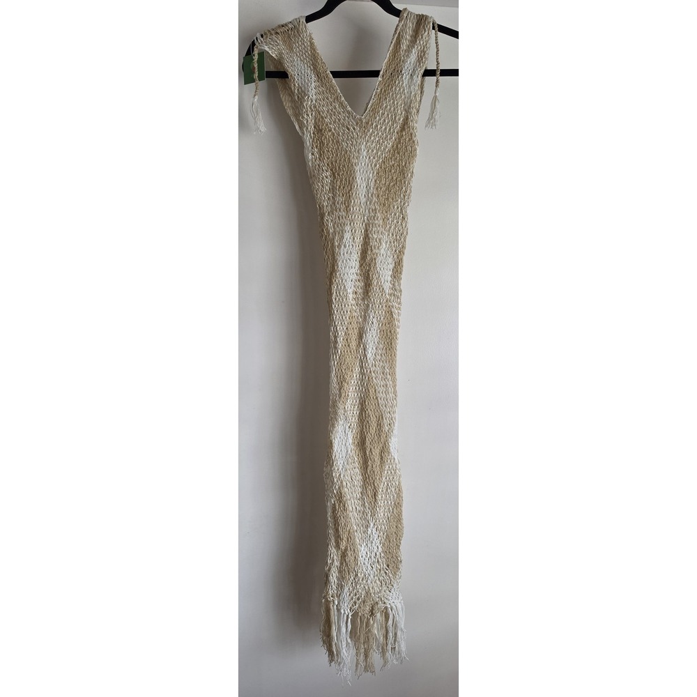 WÜITÜSÜ Cover-Up One Size Beige White Crochet V-Neck Sleeveless Beach Resort NWT